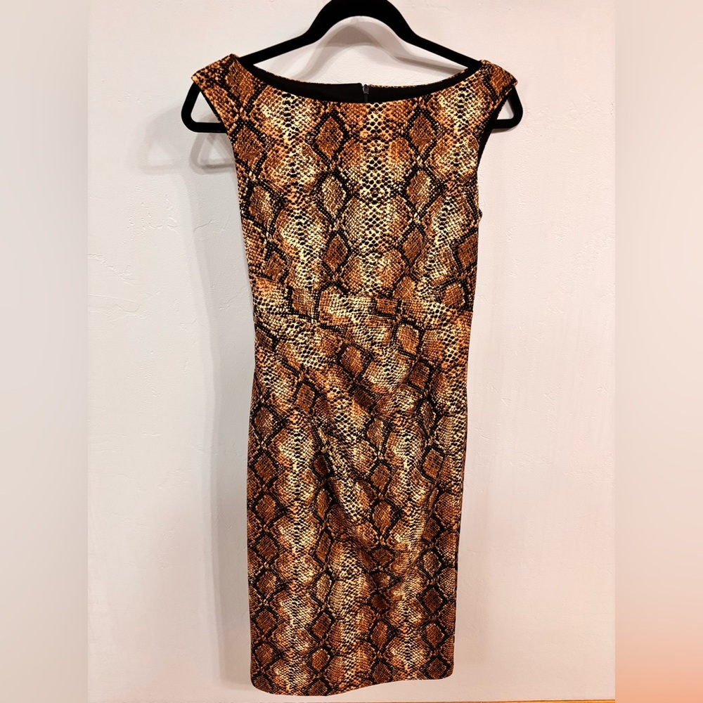 NWT Joseph Ribkoff Snakeskin Graphic Print Black and Brown Sheath Dress - Sz 4